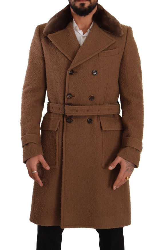 Dolce & Gabbana Brown Wool Long Double Breasted Overcoat Jacket - Ellie Belle