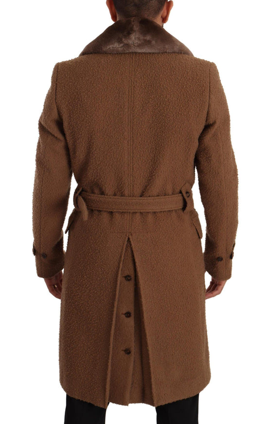 Dolce & Gabbana Brown Wool Long Double Breasted Overcoat Jacket - Ellie Belle