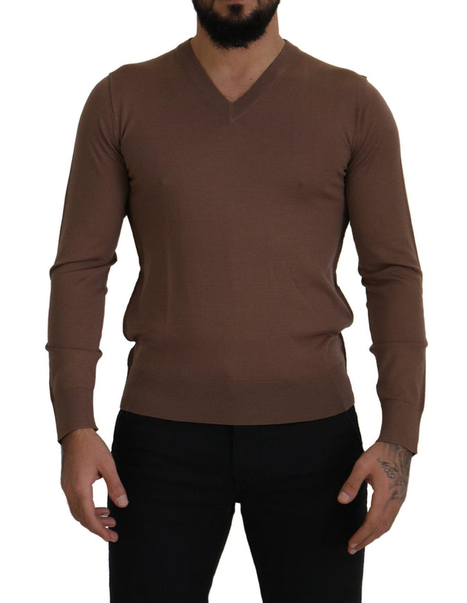 Dolce & Gabbana Brown Wool Men V-neck Pullover Sweater - Ellie Belle