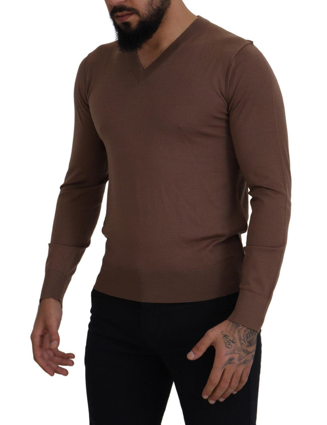 Dolce & Gabbana Brown Wool Men V-neck Pullover Sweater - Ellie Belle