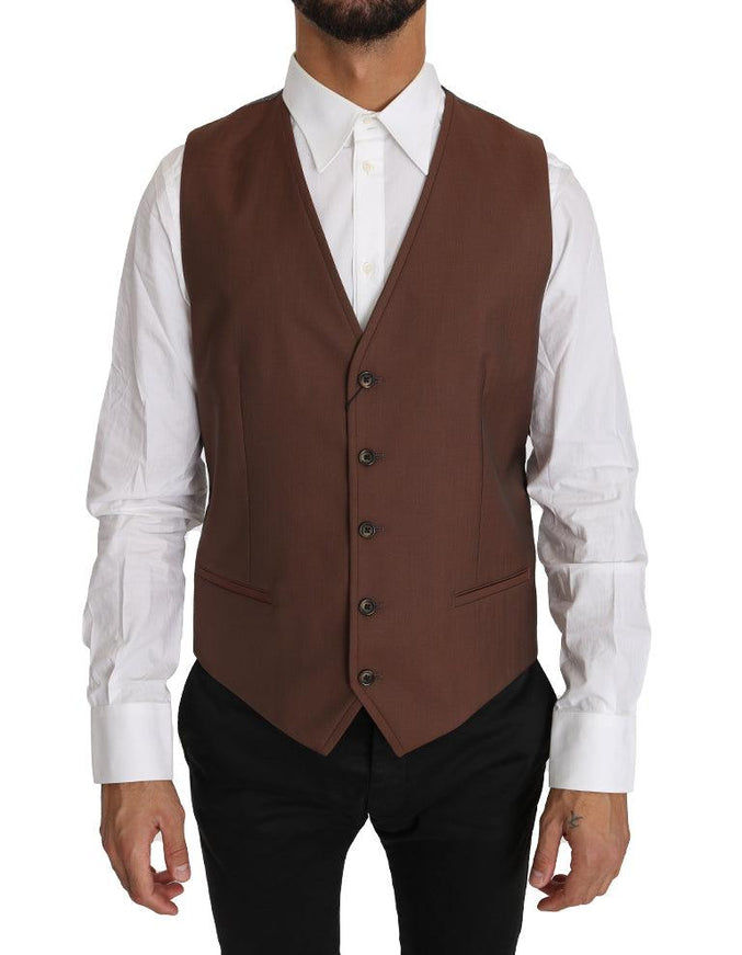 Dolce & Gabbana Brown Wool Silk Waistcoat Vest - Ellie Belle