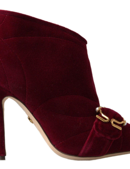 Dolce & Gabbana Burgundy Cotton Blend Velvet Ankle Boots Heel Shoes - Ellie Belle
