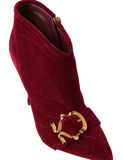 Dolce & Gabbana Burgundy Cotton Blend Velvet Ankle Boots Heel Shoes - Ellie Belle