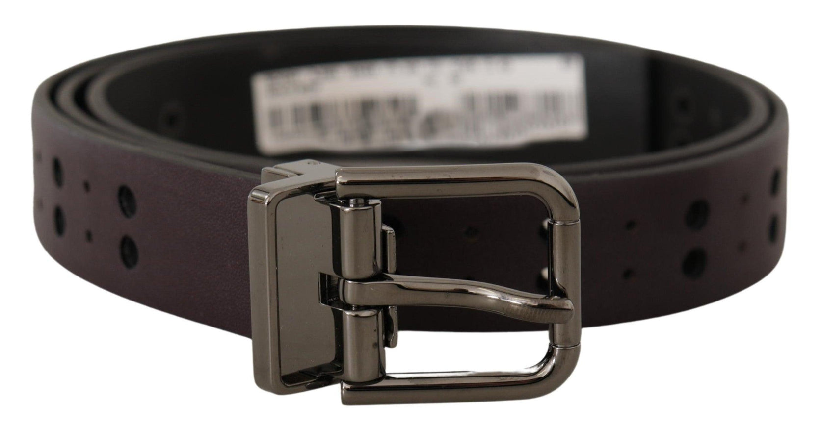 Dolce & Gabbana Burgundy Leather Perforated Metal Buckle Belt - Ellie Belle