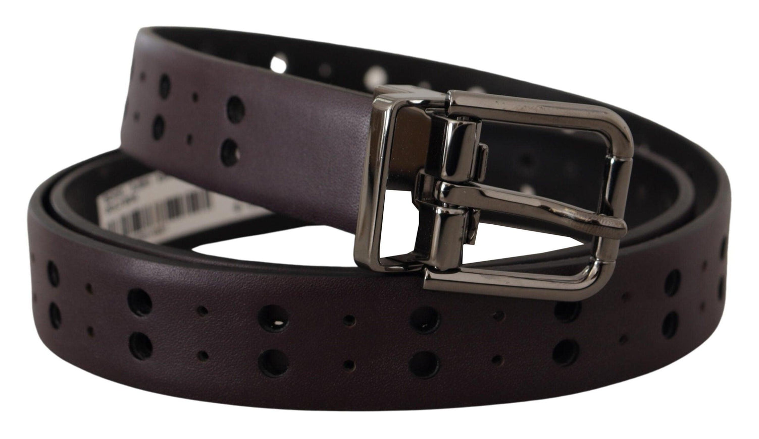 Dolce & Gabbana Burgundy Leather Perforated Metal Buckle Belt - Ellie Belle