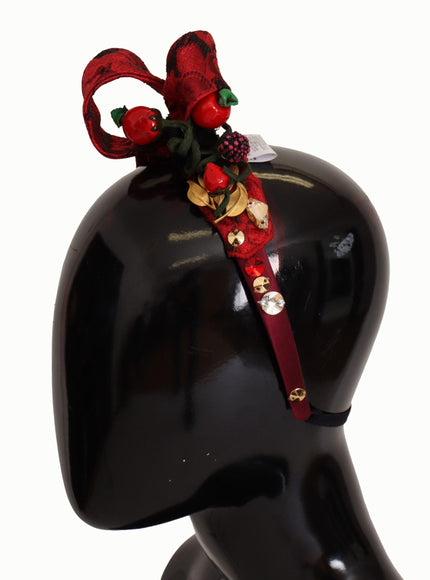 Dolce & Gabbana Cherry Silk Crystal Bow Logo Diadem Tiara Headband