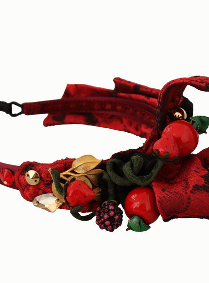 Dolce & Gabbana Cherry Silk Crystal Bow Logo Diadem Tiara Headband