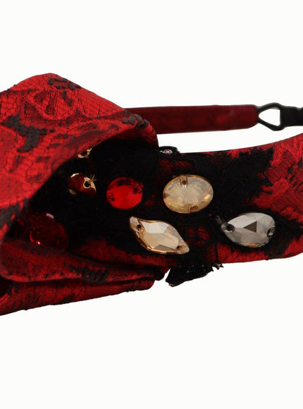 Dolce & Gabbana Cherry Silk Crystal Bow Logo Diadem Tiara Headband