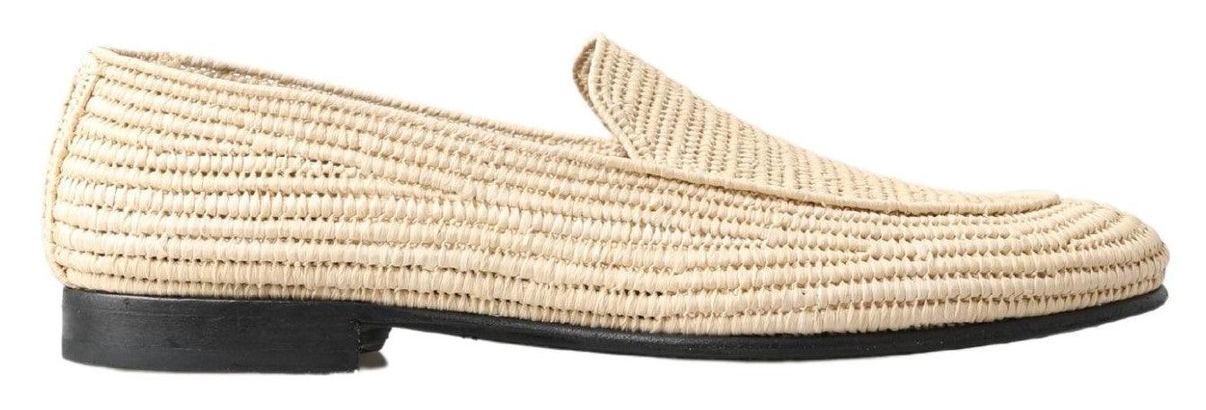 Dolce & Gabbana Cream Woven Viscose Loafers Men Casual Shoes - Ellie Belle