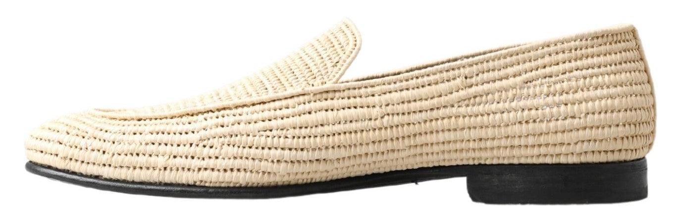 Dolce & Gabbana Cream Woven Viscose Loafers Men Casual Shoes - Ellie Belle