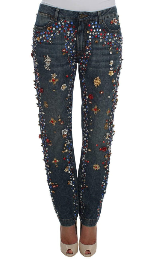 Dolce & Gabbana Crystal Roses Heart Embellished Jeans