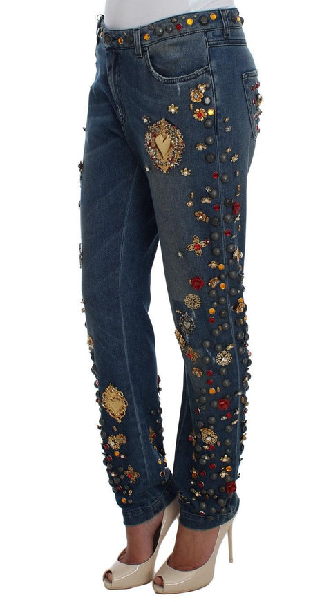 Dolce & Gabbana Crystal Roses Heart Embellished Jeans