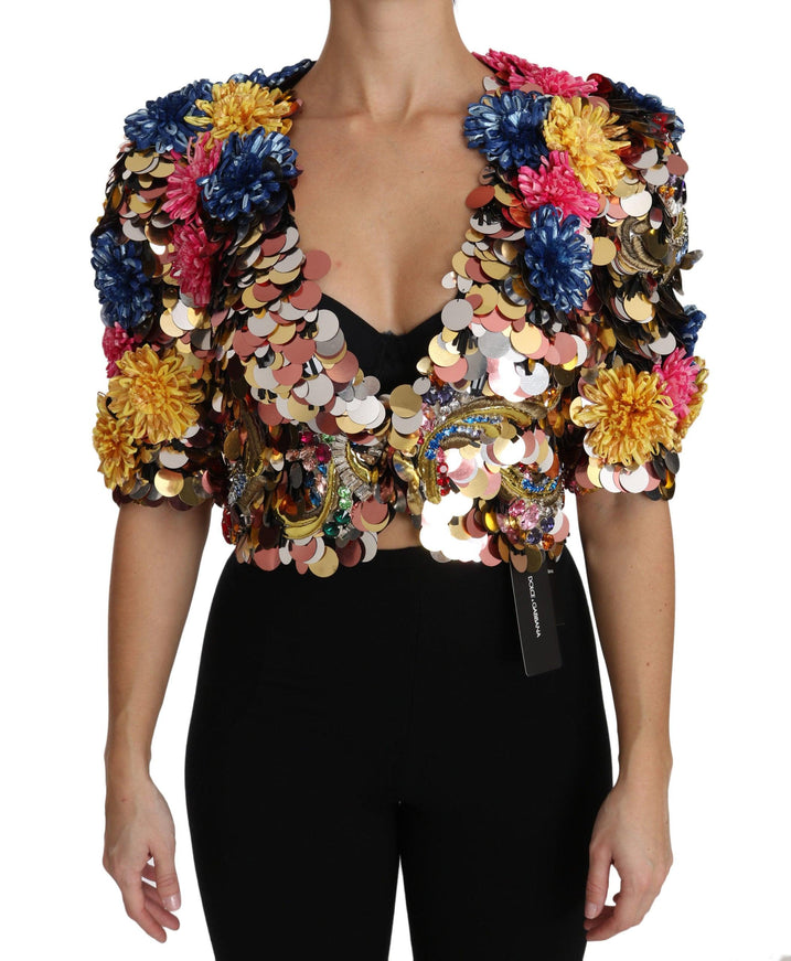 Dolce & Gabbana Crystal Sequined Floral Jacket Coat