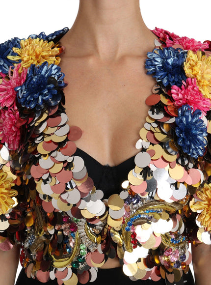 Dolce & Gabbana Crystal Sequined Floral Jacket Coat