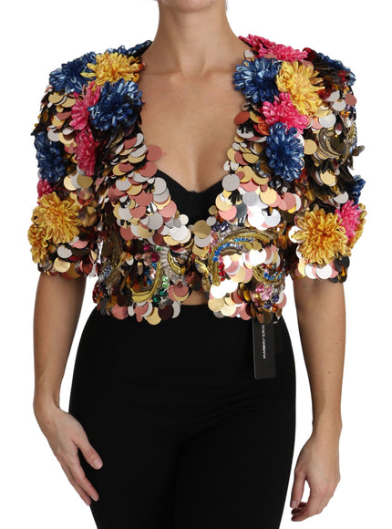 Dolce & Gabbana Crystal Sequined Floral Jacket Coat