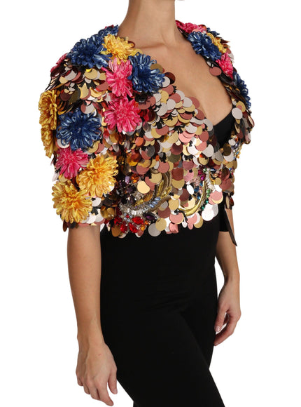 Dolce & Gabbana Crystal Sequined Floral Jacket Coat