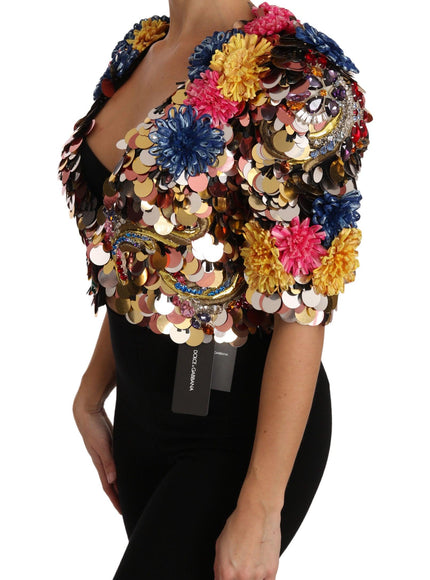 Dolce & Gabbana Crystal Sequined Floral Jacket Coat