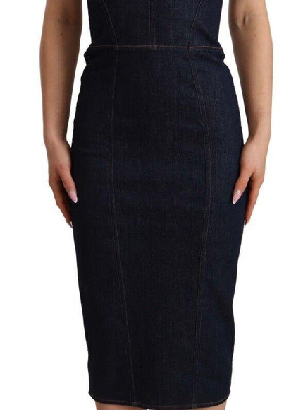 Dolce & Gabbana Denim Sheath Midi Dress In Dark Blue
