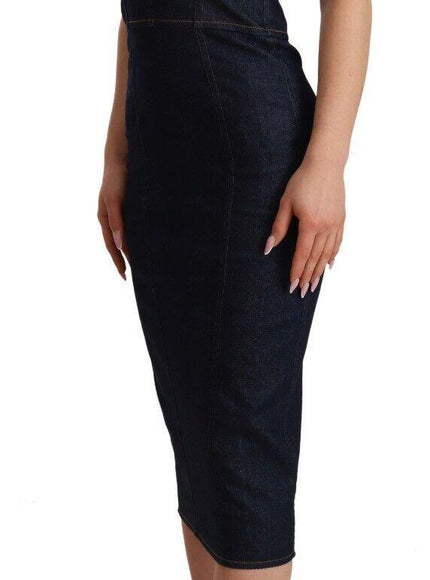 Dolce & Gabbana Denim Sheath Midi Dress In Dark Blue
