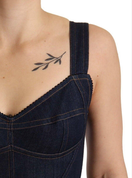 Dolce & Gabbana Denim Sheath Midi Dress In Dark Blue