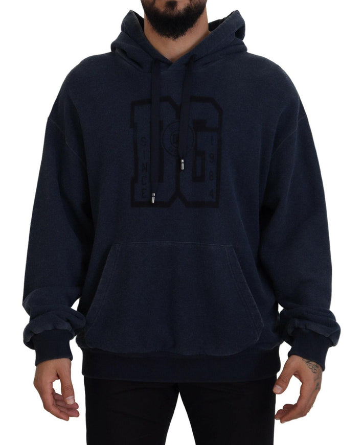 Dolce & Gabbana Dark Blue Cotton Hooded Sweatshirt Sweater - Ellie Belle