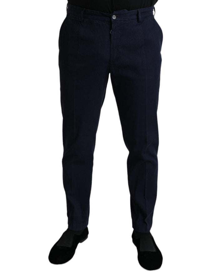 Dolce & Gabbana Dark Blue Cotton Stretch Slim Fit Dress Pants - Ellie Belle