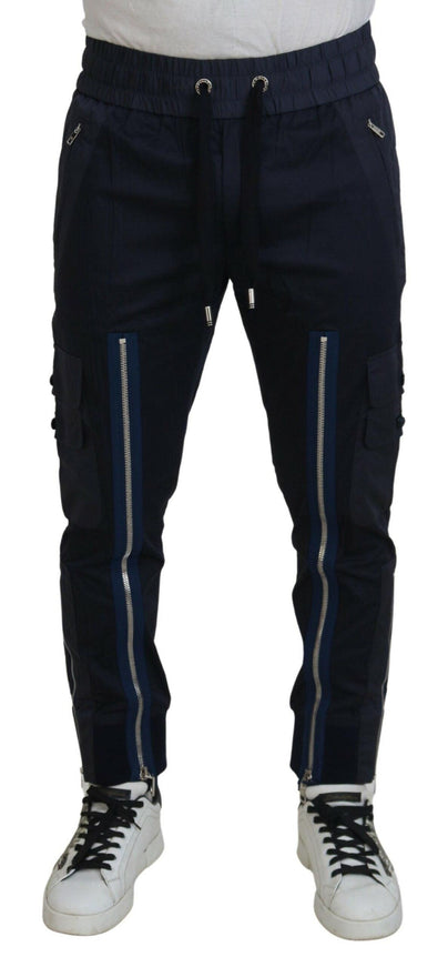 Dolce & Gabbana Dark Blue Cotton Zipper Jogger Pants - Ellie Belle