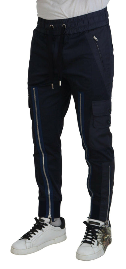 Dolce & Gabbana Dark Blue Cotton Zipper Jogger Pants - Ellie Belle