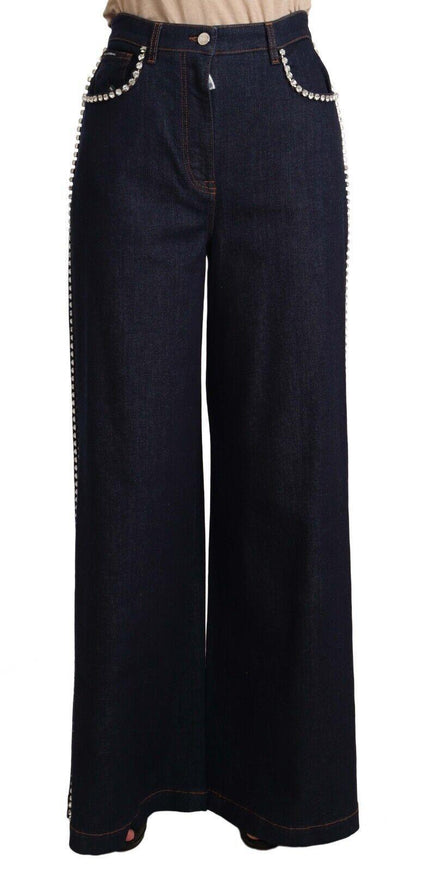 Dolce & Gabbana Dark Blue Crystal Embellished Flare Jeans - Ellie Belle