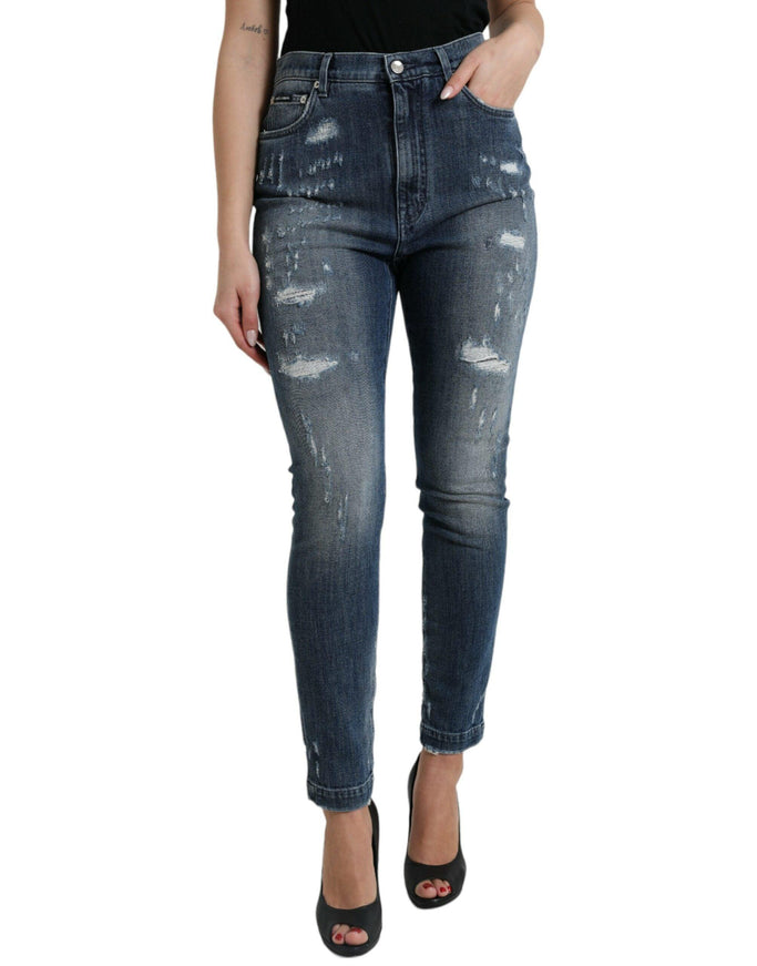 Dolce & Gabbana Dark Blue Distressed GRACE Skinny Denim Jeans - Ellie Belle