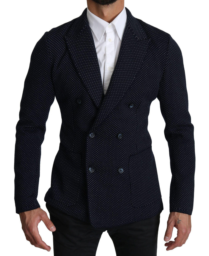 Dolce & Gabbana Dark Blue Dotted Double Breasted Coat Blazer - Ellie Belle