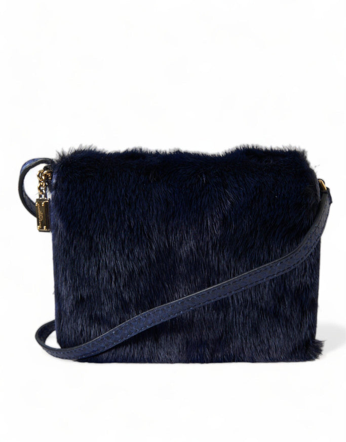 Dolce & Gabbana Dark Blue Fur Ayers Lily Twist Crossbody Shoulder Bag - Ellie Belle