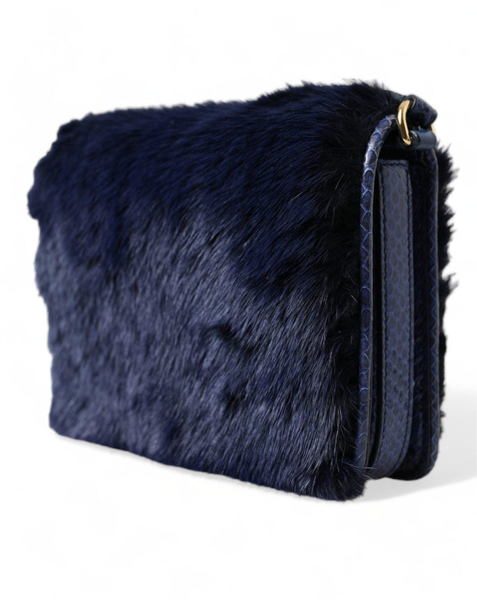 Dolce & Gabbana Dark Blue Fur Ayers Lily Twist Crossbody Shoulder Bag - Ellie Belle