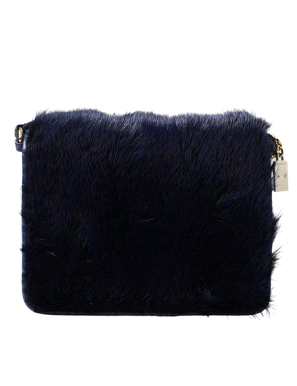 Dolce & Gabbana Dark Blue Fur Ayers Lily Twist Crossbody Shoulder Bag - Ellie Belle