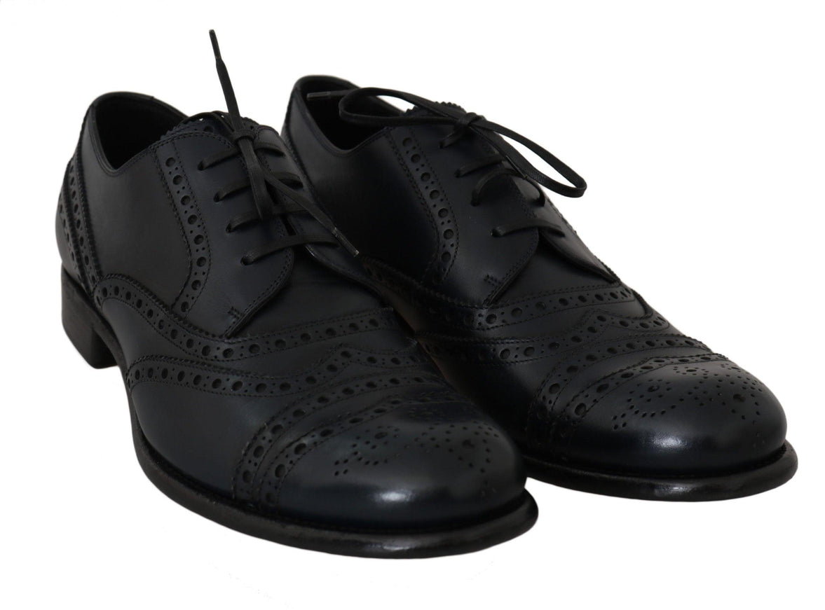 Dolce & Gabbana Dark Blue Leather Wingtip Oxford Dress Shoes - Ellie Belle