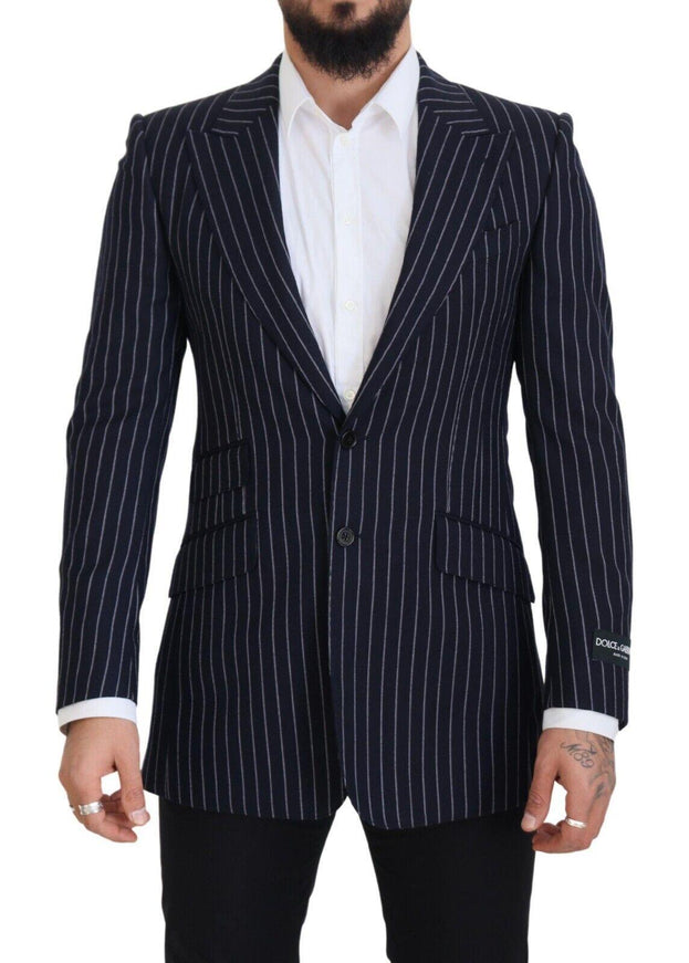 Dolce & Gabbana Dark Blue Stripe Wool Single Breasted Blazer - Ellie Belle