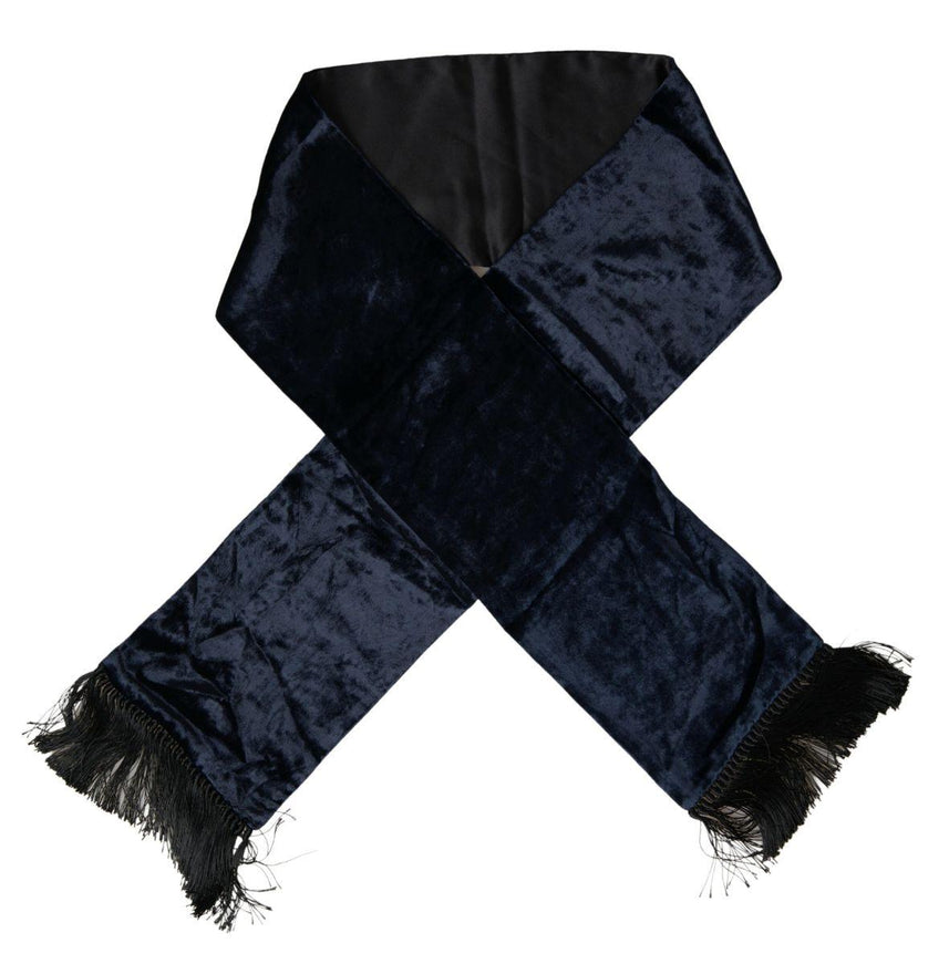 Dolce & Gabbana Dark Blue Velvet Silk Neck Wrap Fringe Scarf - Ellie Belle