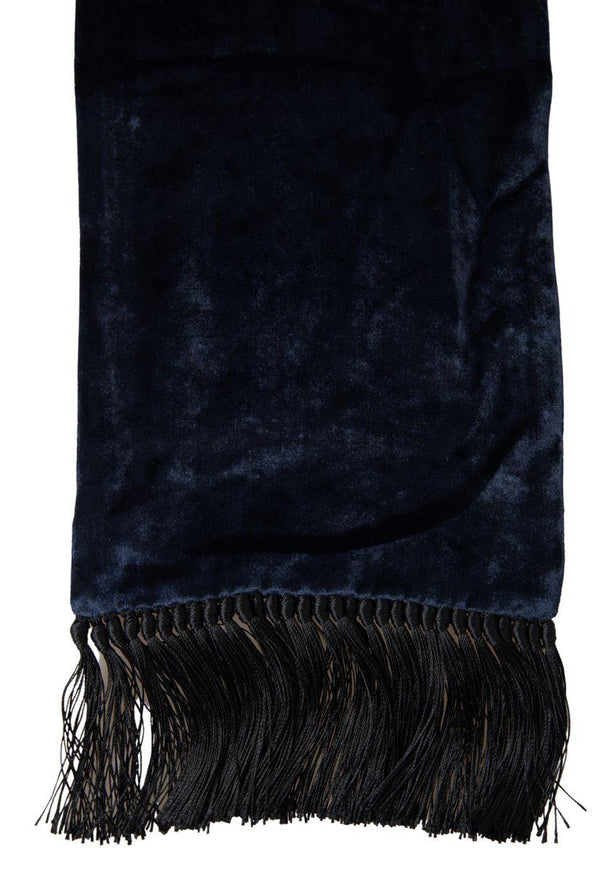 Dolce & Gabbana Dark Blue Velvet Silk Neck Wrap Fringe Scarf - Ellie Belle