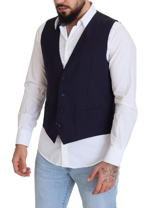 Dolce & Gabbana Dark Blue Wool Stretch Waistcoat Formal Vest - Ellie Belle