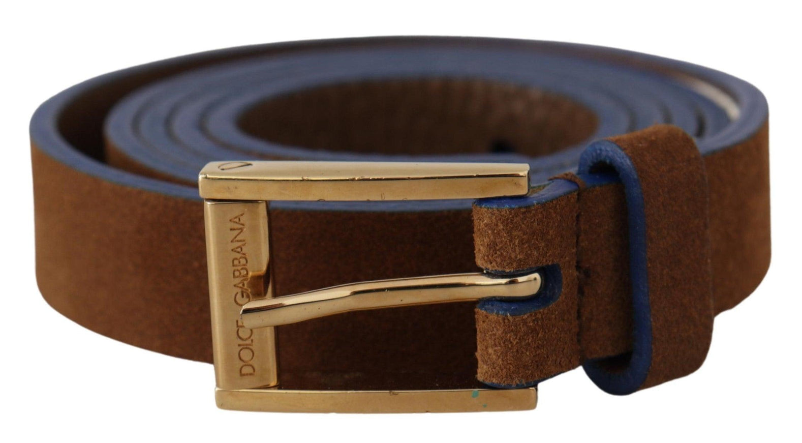 Dolce & Gabbana Dark Brown Blue Leather Gold Metal Buckle Belt - Ellie Belle