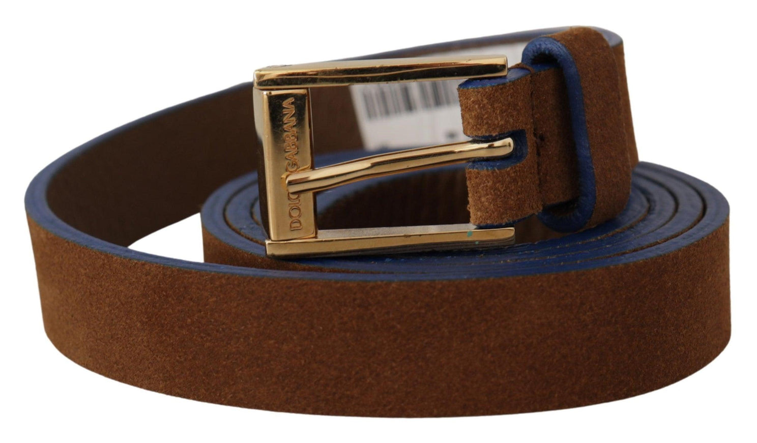 Dolce & Gabbana Dark Brown Blue Leather Gold Metal Buckle Belt - Ellie Belle