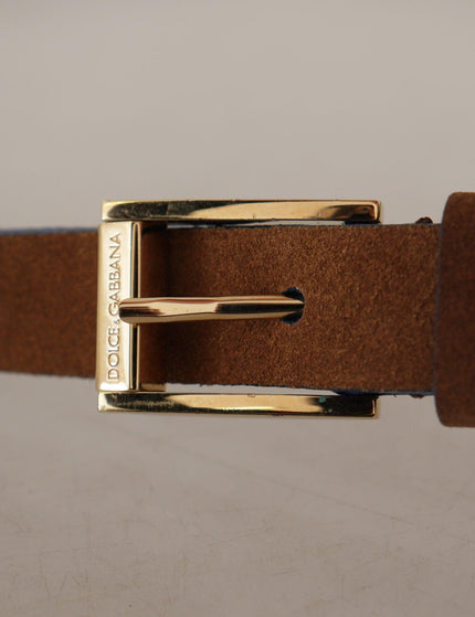 Dolce & Gabbana Dark Brown Blue Leather Gold Metal Buckle Belt - Ellie Belle