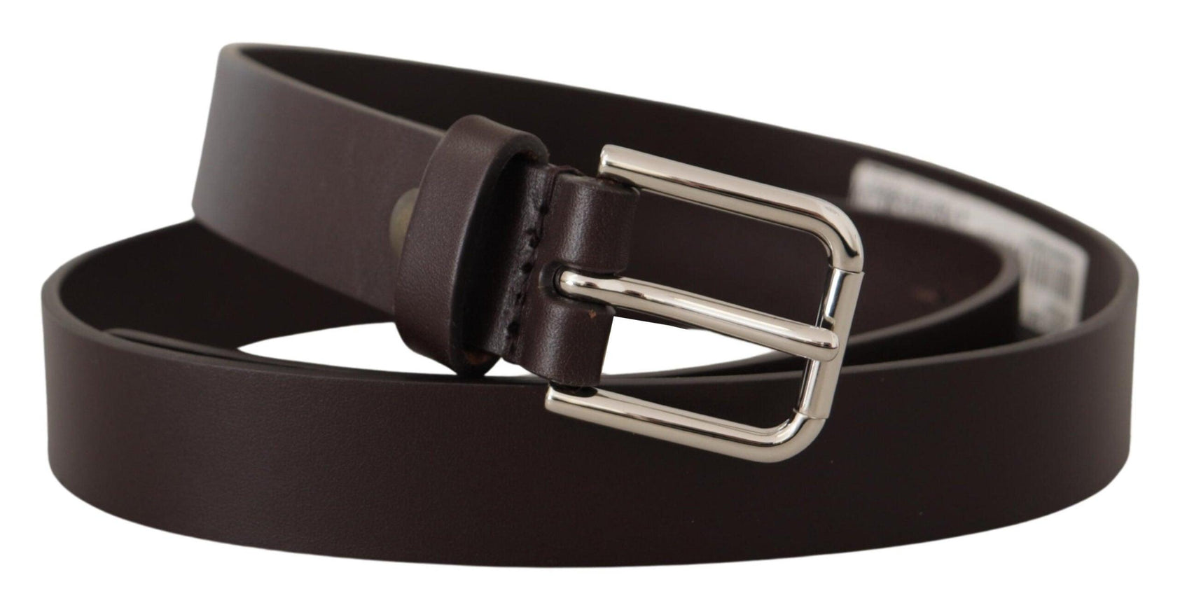 Dolce & Gabbana Dark Brown Calf Leather Logo Metal Buckle Belt - Ellie Belle