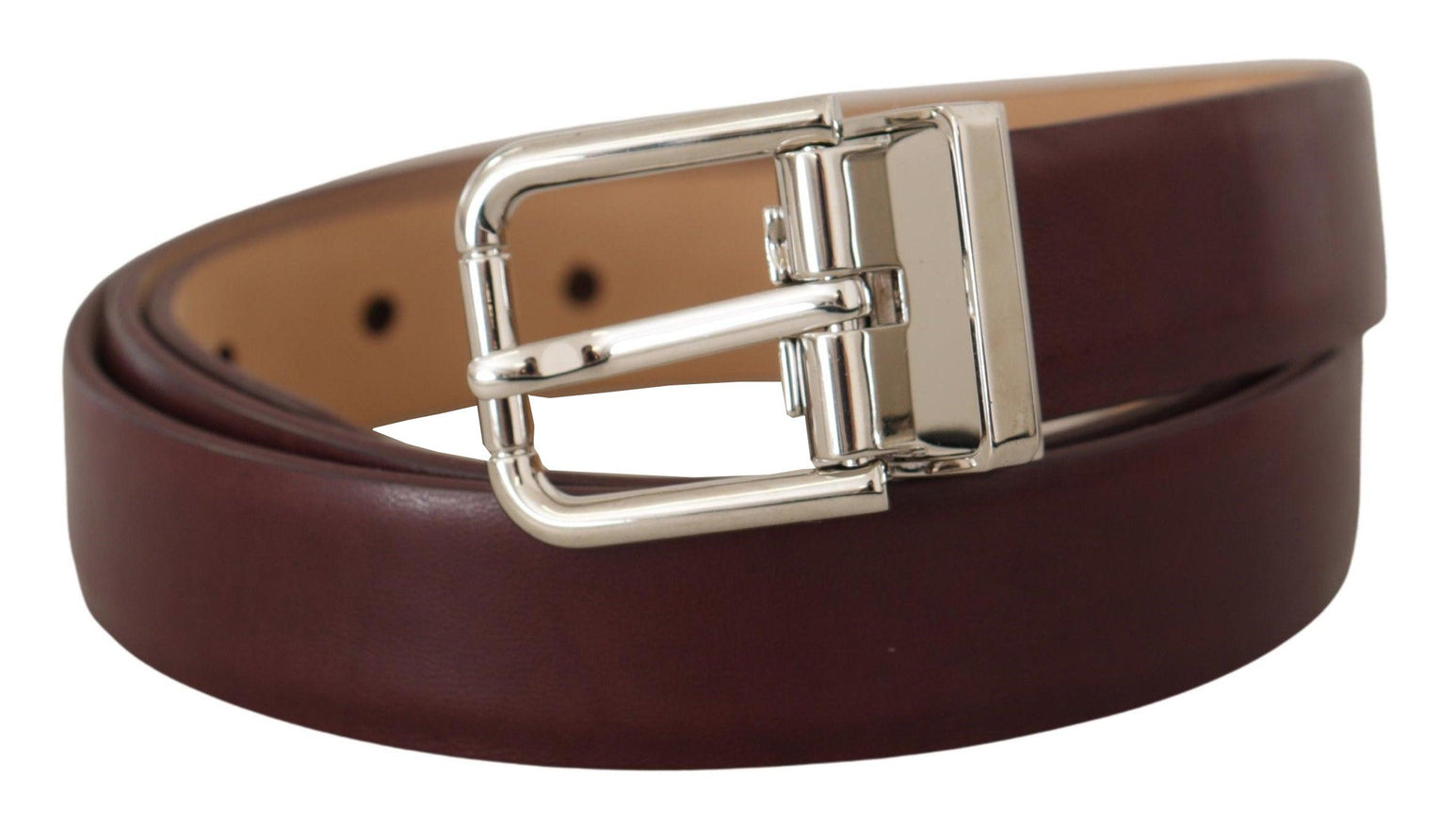 Dolce & Gabbana Dark Brown Calf Leather Silver Metal Buckle Belt - Ellie Belle