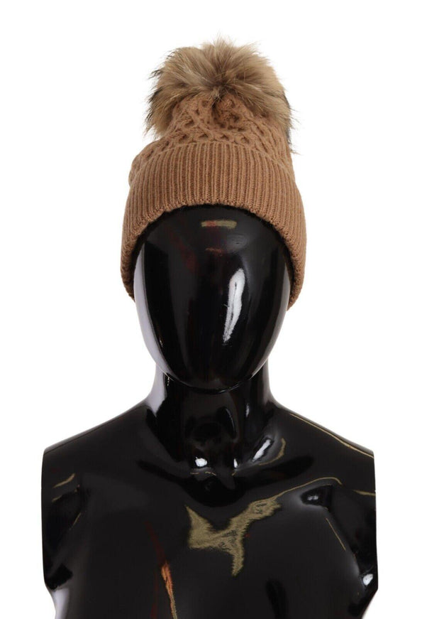 Dolce & Gabbana Dark Brown Camel Knitted Fur Winter Beanie One Size Hat - Ellie Belle