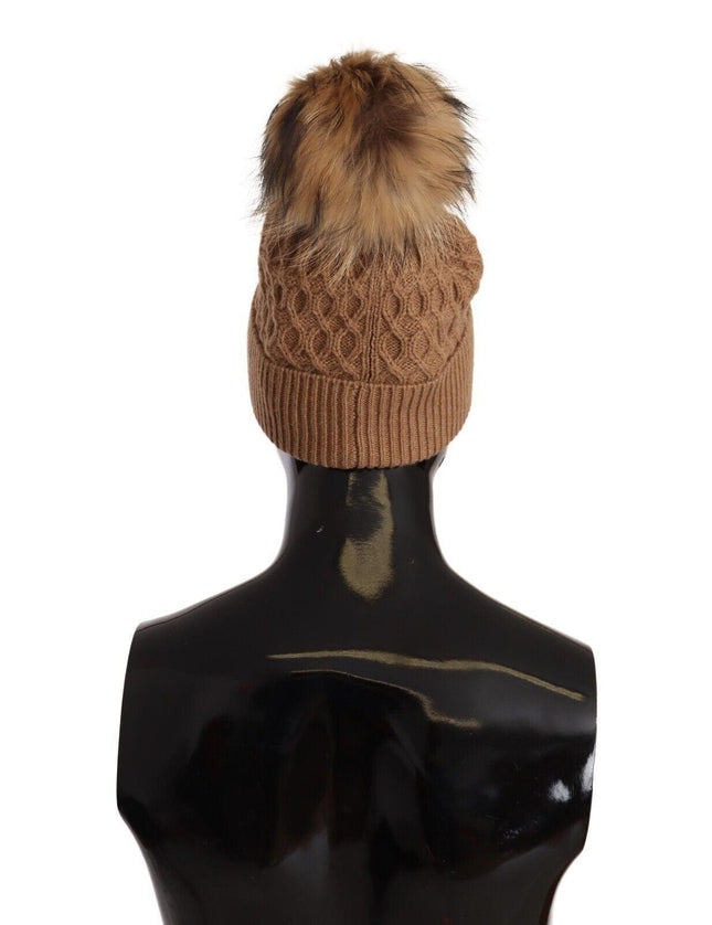 Dolce & Gabbana Dark Brown Camel Knitted Fur Winter Beanie One Size Hat - Ellie Belle