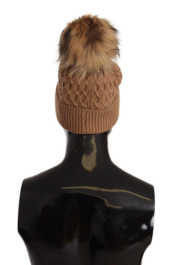 Dolce & Gabbana Dark Brown Camel Knitted Fur Winter Beanie One Size Hat - Ellie Belle