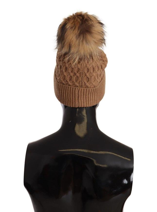 Dolce & Gabbana Dark Brown Camel Knitted Fur Winter Beanie One Size Hat - Ellie Belle