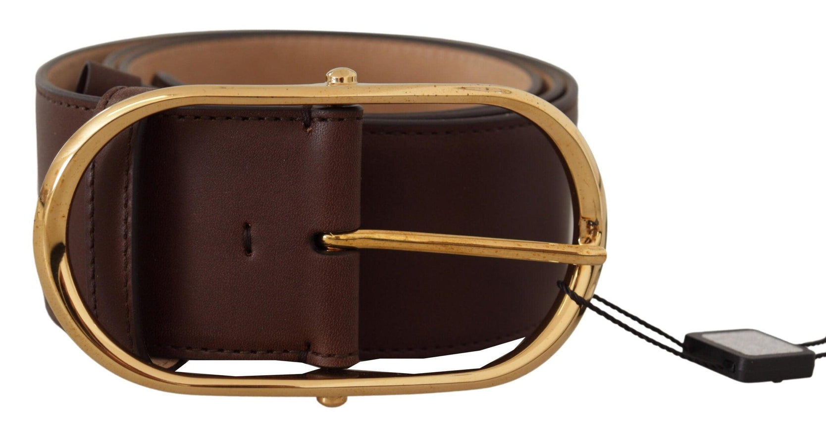 Dolce & Gabbana Dark Brown Leather Gold Metal Wide Waist Buckle Belt - Ellie Belle