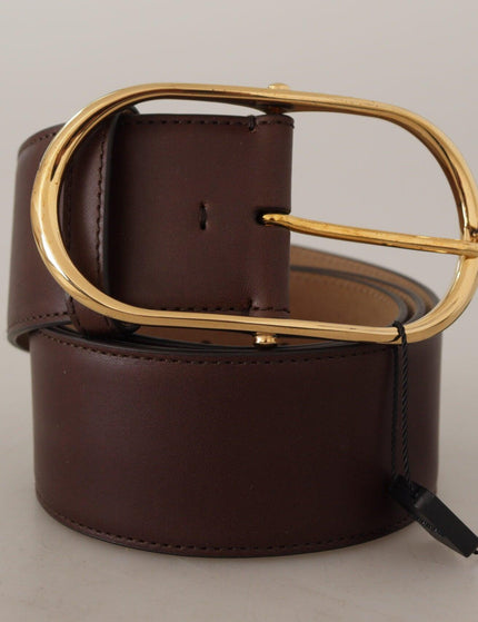Dolce & Gabbana Dark Brown Leather Gold Metal Wide Waist Buckle Belt - Ellie Belle